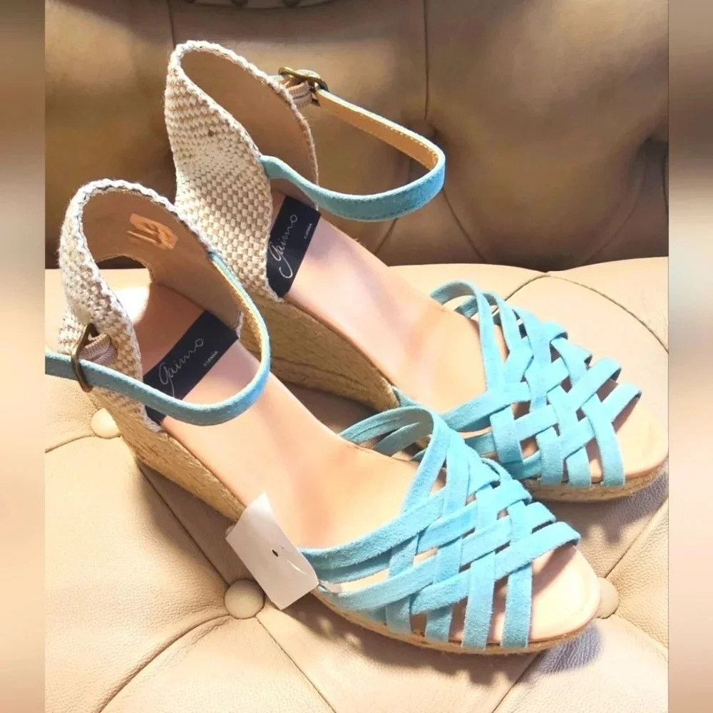 Gaimo Spain  Genuine Suede Leather Upper Insole Aqua Blue Wedges Sandals size 10